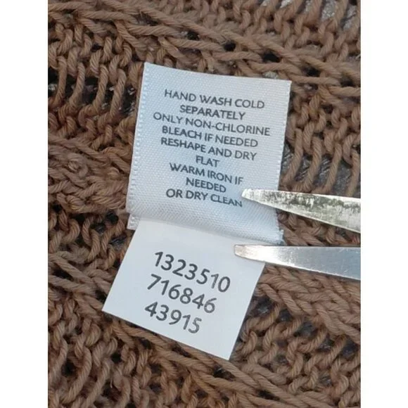 J. Jill Cotton Linen Open Front Cardigan Lg Tan Loose Knit Long Sleeves Pockets - Picture 6 of 10